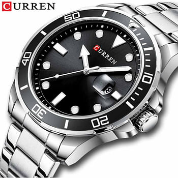 CURREN 8388 Original Brand Stainless Steel Band Wrist Watch silver Black