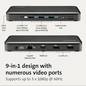 Kensington Docking Station SD4839P USB C 10Gbps Triple Video Driverless for Dell, HP, Lenovo, Acer, ASUS, Razer, Surface Docking Station + type C Cable and power adaptor