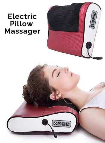 Neck And Shoulder Massage Electric Pillow Massager Machine Back Cervical Relaxation Cushion Warm Heating Kneading Deep Tissue Therapy Body Spine Calf Thigh Leg Foot Muscle Pain Relief