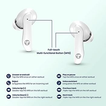 True Wireless Bluetooth Earpods | with Mic | Upto 20 Hours Playtime | ENC Enabled | Type C Fast Charge | Smooth Sync | 13mm Driver | Swear Resistant | Touch Control | Glossy White... TOR 222 TORETO