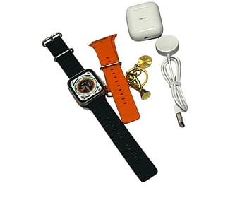 German Haino Teko Smart Watch GP-4 With Wireless Charger And 2 Ocean Band Strap + TWS Earphone + World Cup Key Chain Best Value Combo