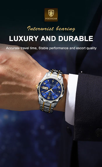 POEDAGAR Luxury Man Wristwatch | Luminous Stainless Steel Quartz Waterproof Men's Watch