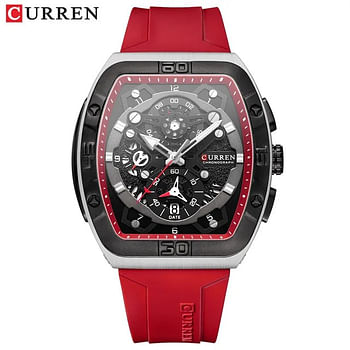 CURREN Original Brand Rubber Straps Wrist Watch For Men 8443 Red