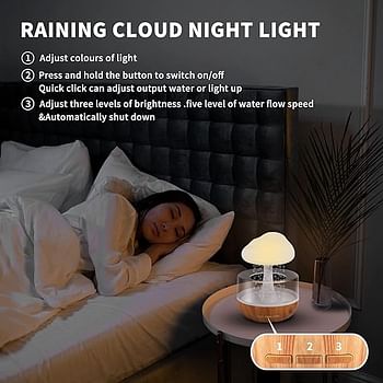 Raining Cloud Night Light Aromatherapy Essential Oil Diffuser Micro Humidifier Desk Fountain Bedside Sleeping Relaxing Mood Water Drop Sound (White)