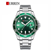 ساعة كورين 8388 أصلية للرجال بسوار من الستانلس ستيل باللون الفضي والأخضر