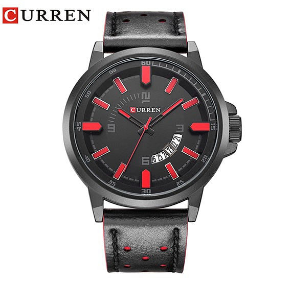 CURREN 8228 Original Brand Leather Straps Wrist Watch For Men Black