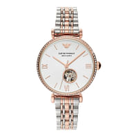 Emporio Armani Women Automatic Stainless Steel White Open Heart Dial 34mm Watch AR60019