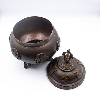 Tibetan Pot with Artistic Lid - Handmade in Nepal - Antique Home Decor