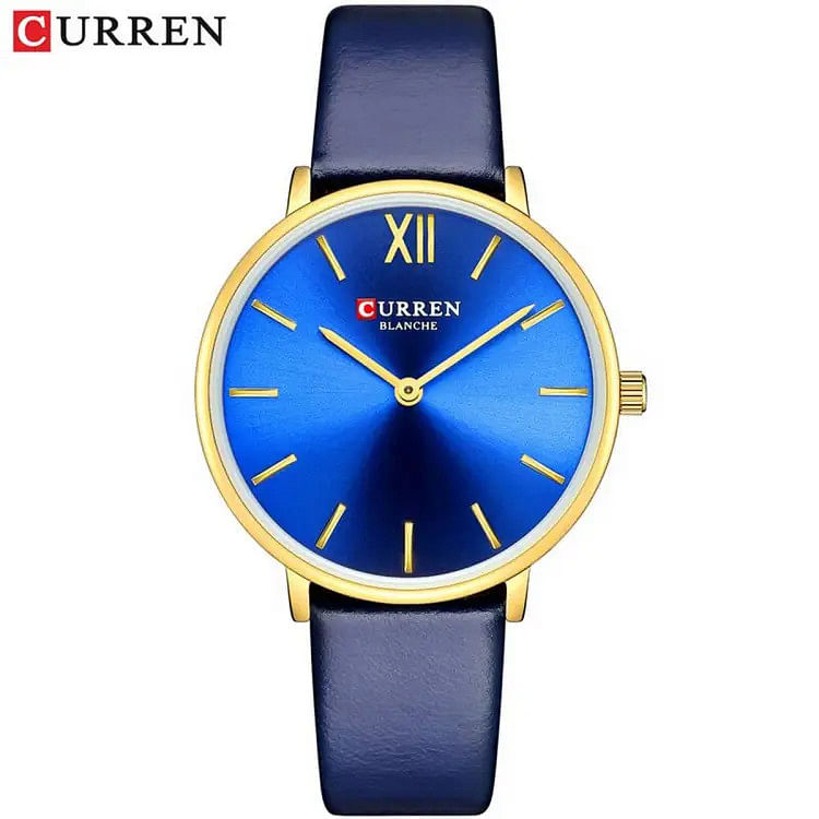 Curren 9040 Original Brand Leather Straps Wrist Watch For Women / Blue