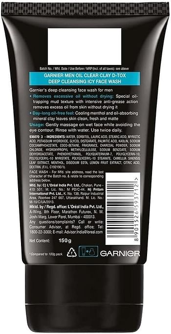 Garnier Men Oil Clear Deep Cleansing Face Wash For Sensitive Skin - 100gm