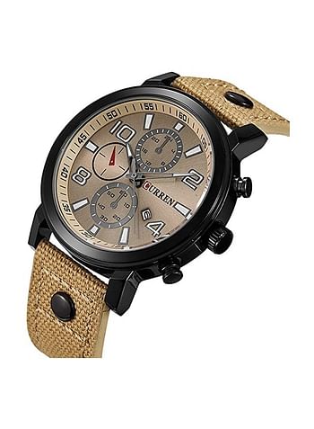 CURREN 8199 Original Brand Leather Straps Wrist Watch For Men Beige/Black