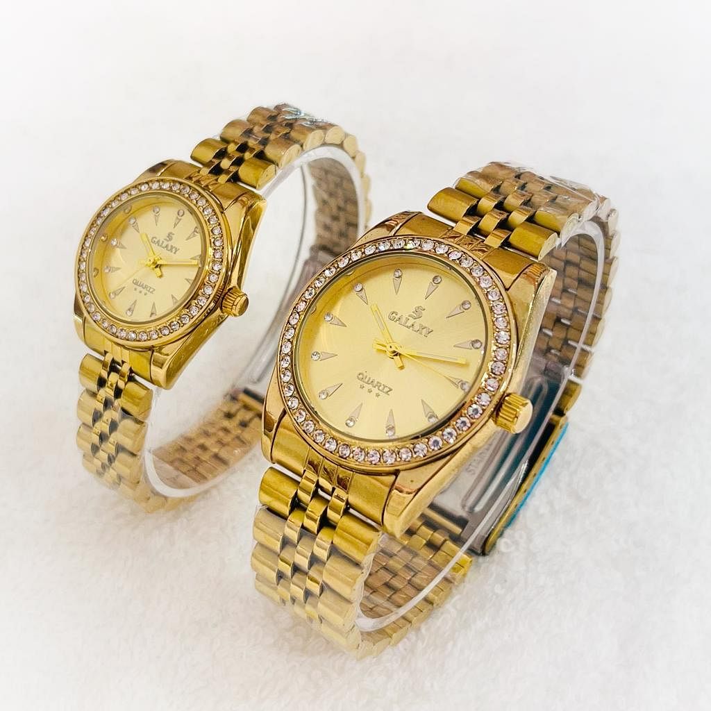 Galaxy 2373 Waterproof gold  Quartz Analog Couple Watch Set