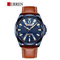CURREN 8379 Water-resistant Round Men's Leather Strap Quartz Watch Simple Fashion Calendar - Deep Brown blue