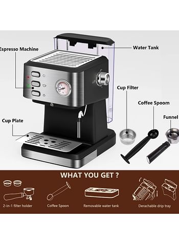 Espresso Coffee Maker Machine with Milk Frothing 20 Bar 850W 1.5L, CM3020-Silver/Black