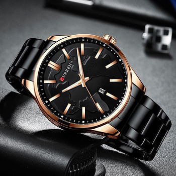 Curren 8366 Original Brand Stainless Steel Band Wrist Watch For Men - Black and  Rose Gold