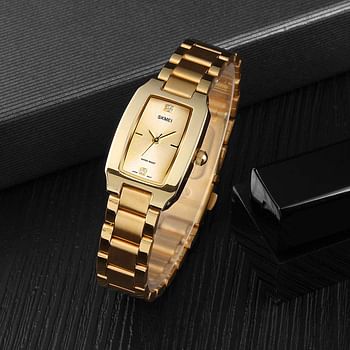 SKMEI Women Watches Quartz with Stainless Steel Band Fashion Casual Waterproof Wristwatch for Women Girls Ladies(Gold)