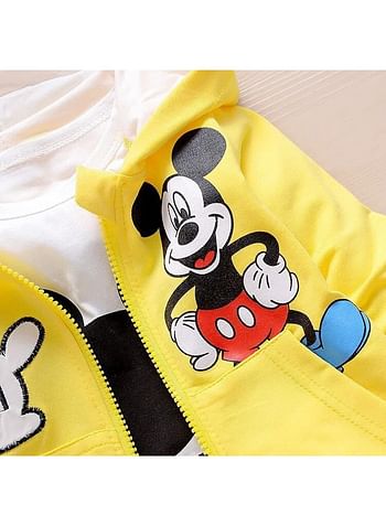 Mouse 3 Pcs Hooded Jacket Shirt and Trouser For Boys Girls Cartoon Theme Party Costume Dress Birthday Gift Yellow 19-24 Months