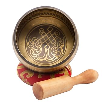 Authentic Himalayan Endless Knot Singing Bowl Single Set Handcrafted in Nepal (300 grams) Includes Traditional Wooden Striker and Silk Cushion – Ideal for Healing, Mindfulness, Meditation, and Yoga