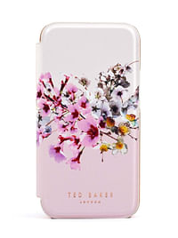 Ted Baker iPhone 12 Mini Mirror Folio Case - Elegant Book Case w/ Built-in Mirror, Wireless Charging Compatible, Women/Girls Phone Case - Jasmine Pink Rose Gold