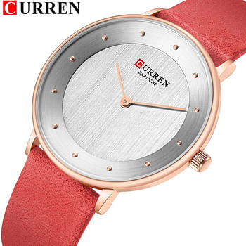 Curren 9033 Original Brand Leather Strap Wrist Watches For Women / Red