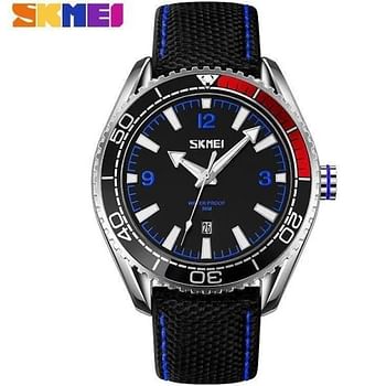 SKMEI Men's Wrist Watch, Quartz Watch with Leather Strap, Fashion Minimalist Waterproof Watch Analog Date Business Watches for Men Blue 9291