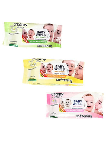 Pack of 3 Baby Wipes Soft and Gentle Cleansing Wet Towels Alcohol Free, and Perfect for Sensitive Skin 80 Pcs each.