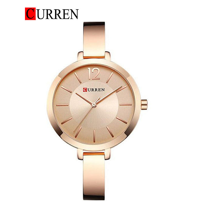 Curren 9012 Original Brand Stainless Steel Band Wrist Watch For Women / Rose Gold Strap and Dial