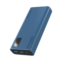 Promate Power Bank, Universal 20000mAh Ultra-Slim Portable Charger with 10W USB-C Input/Output Port, Dual USB Ports, LED Screen and Over-Heating Protection for iPhone 14, Galaxy S22, iPad Air, Bolt-20Pro.BLUE