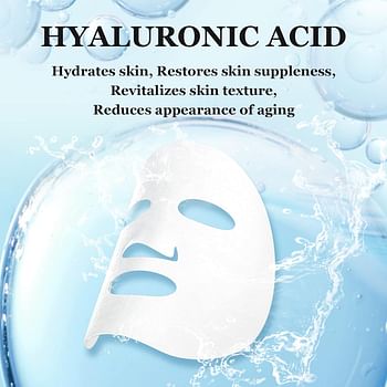 Hyaluronic Acid Serum Face Mask, Face Sheet Mask Skincare, Hydrating Facial Masks, Deep Moisturizing Face Mask for All Skin Types Anti Aging Facial Sheet Mask for Women Skin Care, Smoothing Rejuvenating
