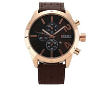 Curren 8243 Original Brand Leather Straps Wrist Watch For Men chocolate/RoseGold