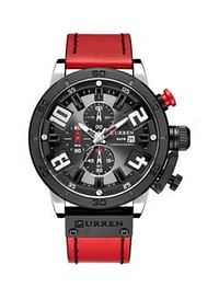 CURREN 8312 Men Japan Quartz Movement Watch Fashion Casual Leather Band Business Watch Auto Date - Red, Black