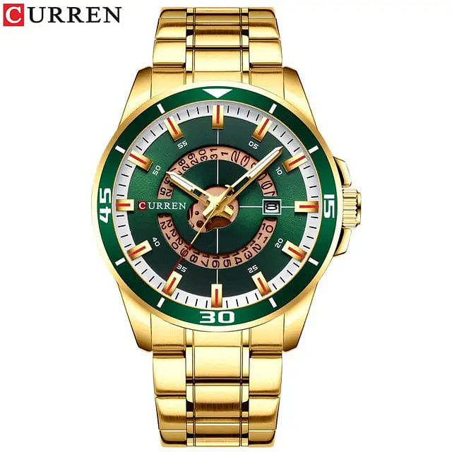 CURREN 8359 Original Brand Stainless Steel Band Wrist Watch For Men Gold