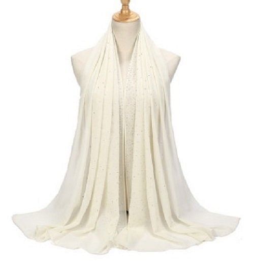 Chiffon Scarf with Glitter for Women Shining Hijab (White)