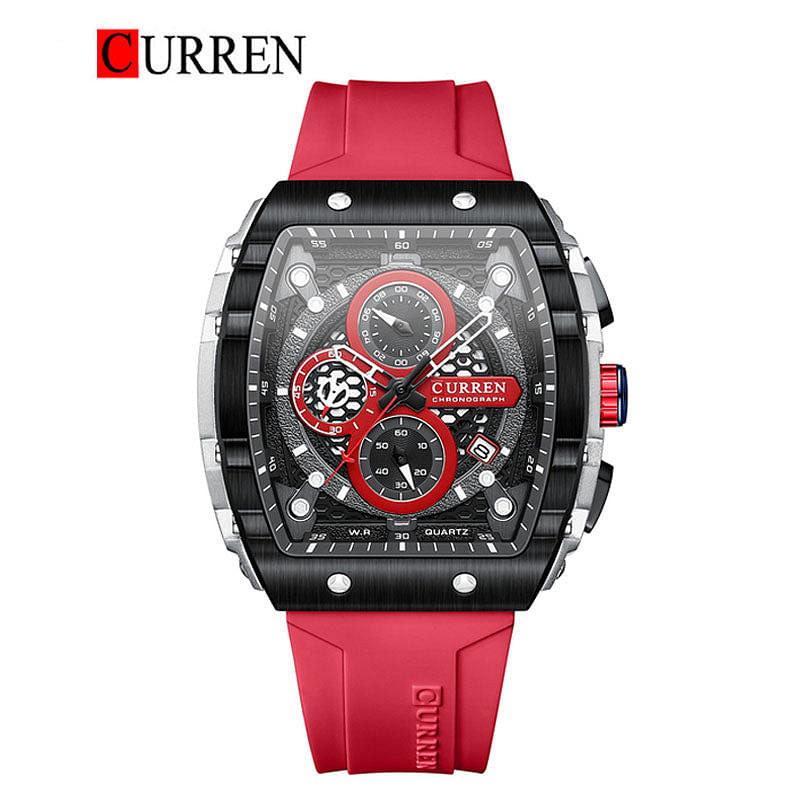 CURREN Original Brand Rubber Straps Wrist Watch For Men 8442 Red