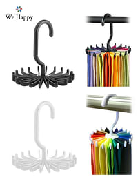 Pack of 2 Tie Holder Belt Hanger with Rotating 20 Hooks Durable Scarf and Accessories Organizer White and Black