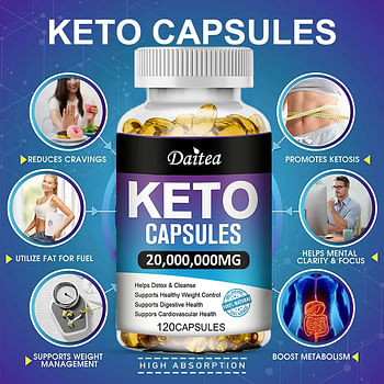 Daitea Keto Capsules - Burn Belly Fat & Lose Weight, Helps Detox and Cleanse and Supports Digestive Health  (120 Capsules)