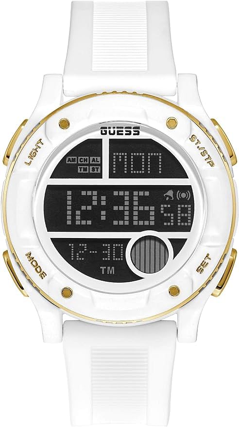 ساعة جيس GW0225G1 للرجال باللون الأبيض وبسوار سيليكون رقمي