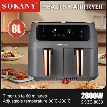 Sokany 8030 Two Zones Cyclonic Air One-pot Dual-use Air Fryer SK-ZG-8030 8L