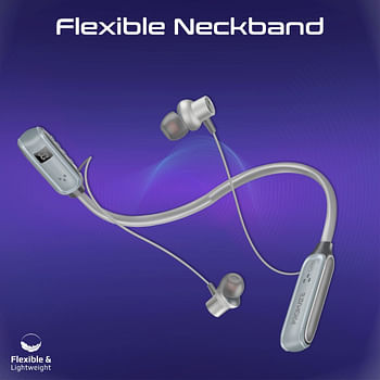Promate Wireless Neckband Earphones, High-Definition Bluetooth 5.3, in-line Controls, Anti-Slip Silicone, LCD Screen, Sweat-Resistance, 150H Long Playtime for iPhone 15, Galaxy S23, Leap-SILVER