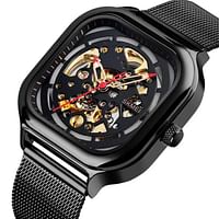 SKMEI 9184 Black Mesh Stainless Steel Automatic Mechanical Luxury  Watch For Men.