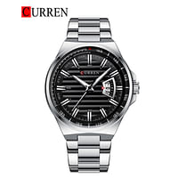 CURREN Original Brand Stainless Steel Band Wrist Watch For Men 8375 Silver Black