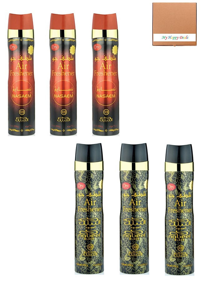 Nabeel Nasaem Pack of 6  and Black Air Freshener 300 ML