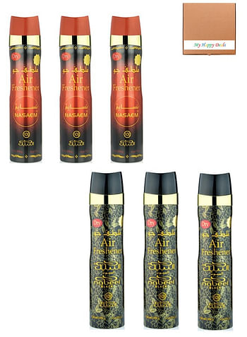 Nabeel Nasaem Pack of 6  and Black Air Freshener 300 ML