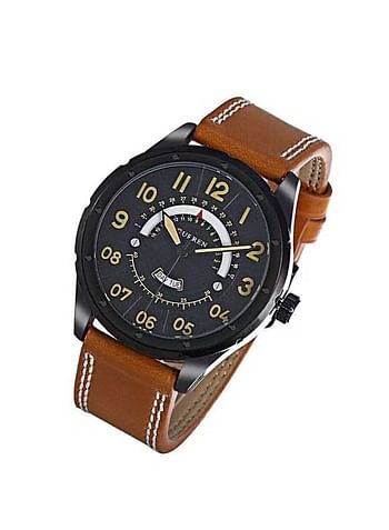 Curren 8267 Stylish Leather Strap Wrist Watch For Men - Brown.