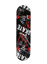 43 CM Wooden Skateboard for Kids 7 Layer Maple Wood Smooth Wheels Outdoor Sports Games Comes in Assorted Colors and Designs - Skate Black & Red