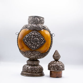 Silver and Amber Pot - Handmade in Nepal -Antique Home Decor