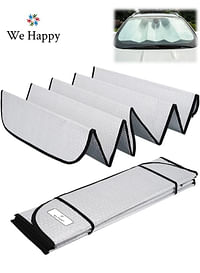 We Happy Foldable Car Sun Shade 145 x 70 cm Reflective Windshield Protector for UV Ray Block Heat Reduction and Sun Glare with Easy Installation and Storage