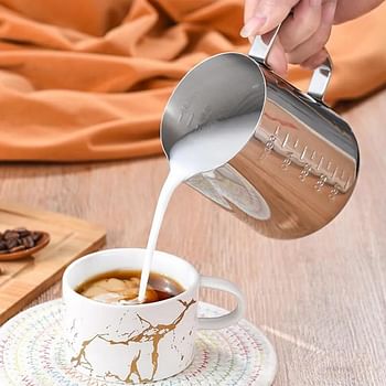 Stainless Steel Milk Frothing Pitcher, Froth Pouring Jug, Milk Frother Cup With Measurement Scales, for Tea, Coffee & Latte Art - 550 ml