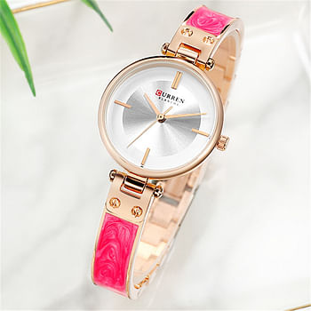 Curren 9058 Original Brand Stainless Steel Band Wrist Watch For Women / Pink and Gold