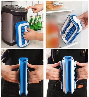 Ice Cube Tray with Lid, Ice Cube Bottle, Square Ice Cube Tray, Ice Maker, Food Safe and BPA-Free, Perfect for Cocktails, Whisky, Baby Food